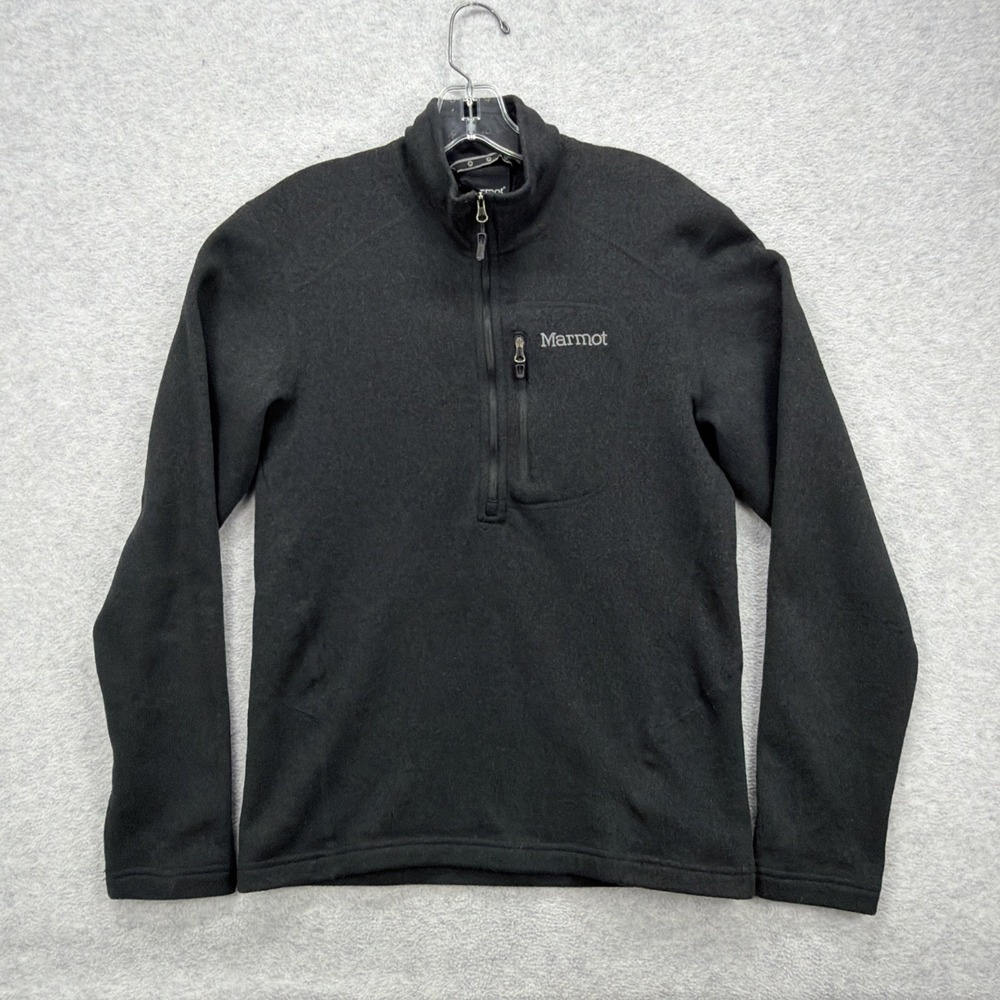 Marmot Sweater Mens Small Black Half Zip‎ Long Sleeve Pullover Fleece Sweatshirt